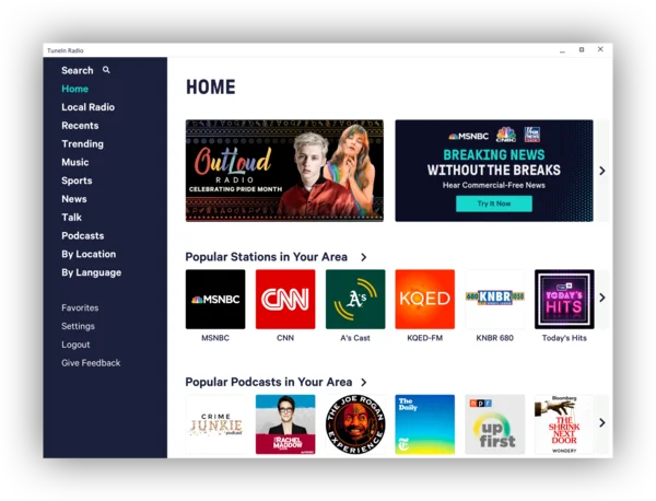 tunein per ascoltare musica e radio