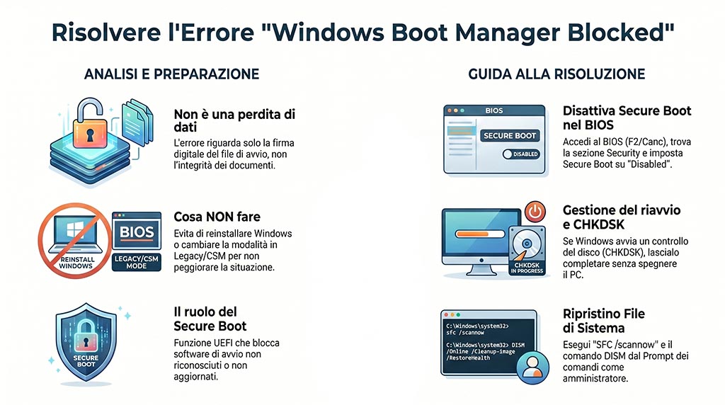 soluzione errore Windows Boot Manager bloccato